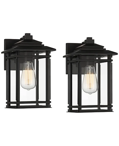 John Timberland North House Mission Outdoor Wall Light Fixtures Set of 2 Matte 12 inches Clear Glass for Post Exterior Barn Deck House Porch