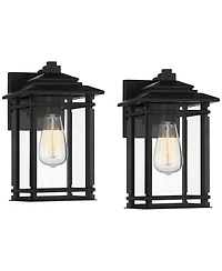 John Timberland North House Mission Outdoor Wall Light Fixtures Set of 2 Matte 12 inches Clear Glass for Post Exterior Barn Deck House Porch