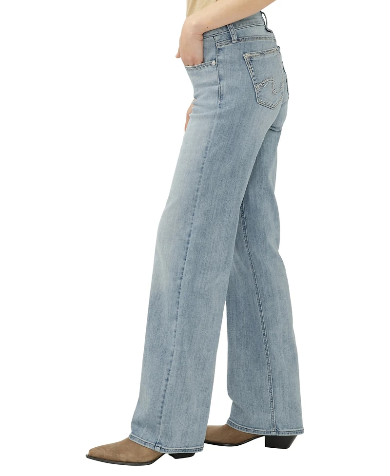 Silver Jeans Co. Women's Elyse Mid Rise Baggy Straight Luxe Stretch
