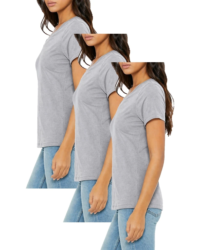Blu Rock Women's Loose Fit Short Sleeve V-Neck Cotton Stretch Tees- Pack