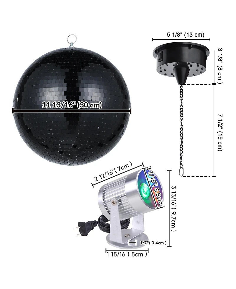 Yescom 12" Large Disco Ball with Motor and Light 6RPM Rotator And 2Pieces 3W Rgb Spotlights for 70s 80s Party Dj Bands Club Wedding Event