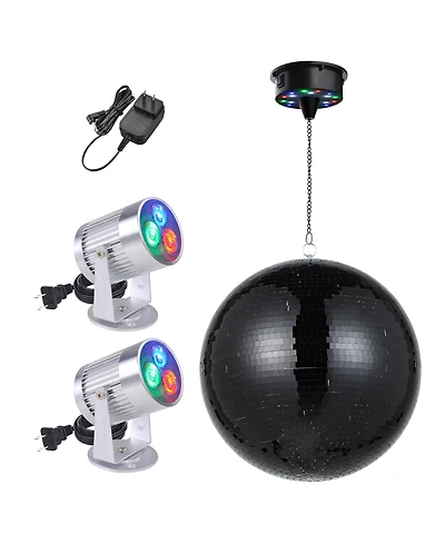 Yescom 16" Disco Mirror Ball 2 Rgb Spotlights Rotating Motor Kit Party Events