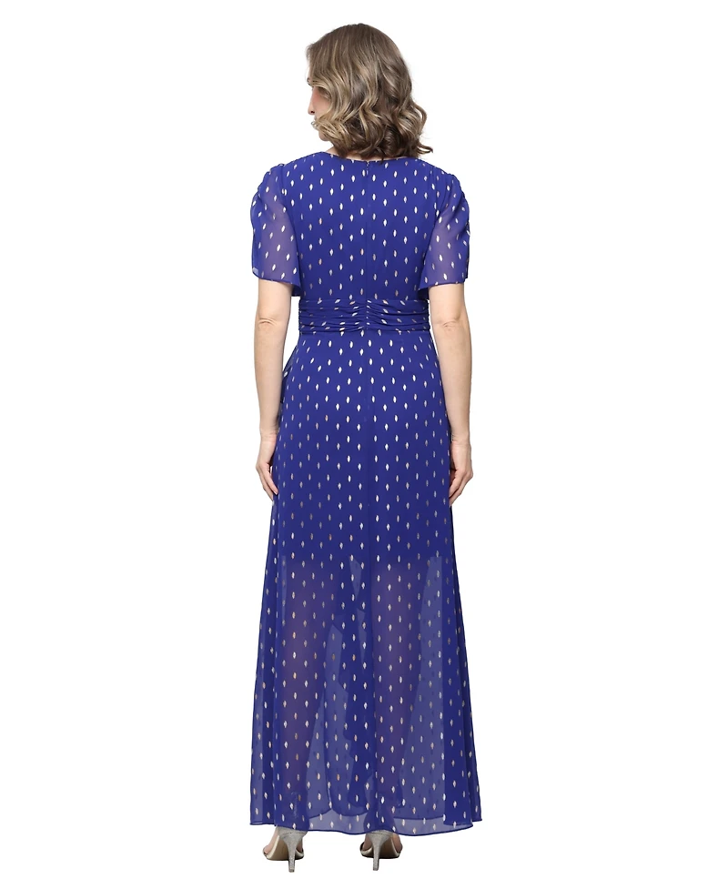 Sl Fashions Petite Short-Sleeve V-Neck Long Dress