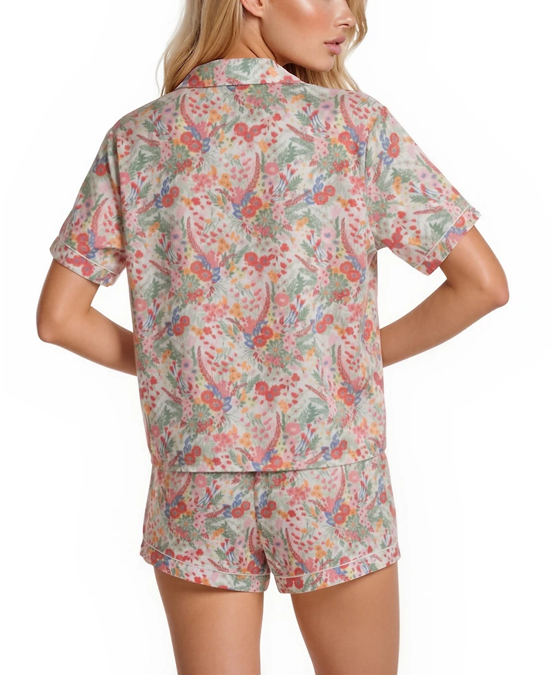 Vera Bradley Women's Iconic Print Notch Collar Shirt and Pajama Shorts, 2-Piece Set