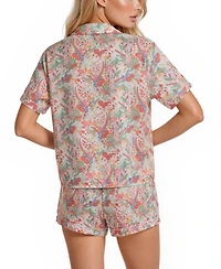Vera Bradley Women's Iconic Print Notch Collar Shirt and Pajama Shorts, 2-Piece Set