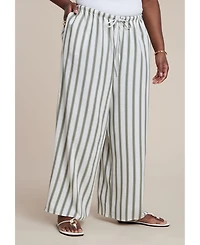 Eloquii Women's Drawstring Wide Leg Linen Pant