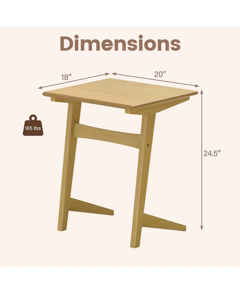 Gymax Wood Sofa Side Table Set of 2 with Wood Veneered Top and Solid Rubber Wood Frame