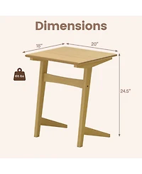 Gymax Wood Sofa Side Table Set of 2 with Wood Veneered Top and Solid Rubber Wood Frame