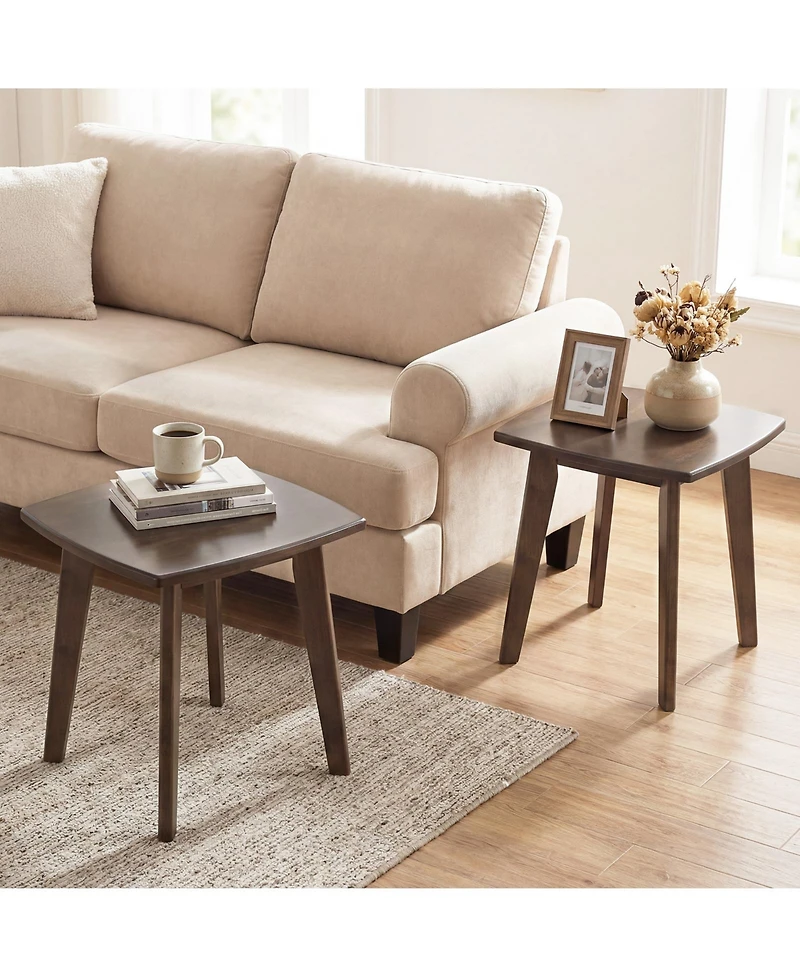 Gymax 2piece Solid Wood Side Table with Thickened Top and Curved Edge for Living Room Bedroom