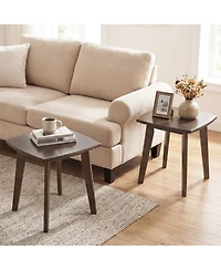 Gymax 2piece Solid Wood Side Table with Thickened Top and Curved Edge for Living Room Bedroom