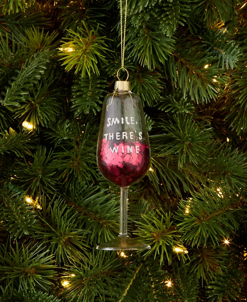 Holiday Lane Burgundy Sequin Wine Glass Ornament, Macy's Exclusive