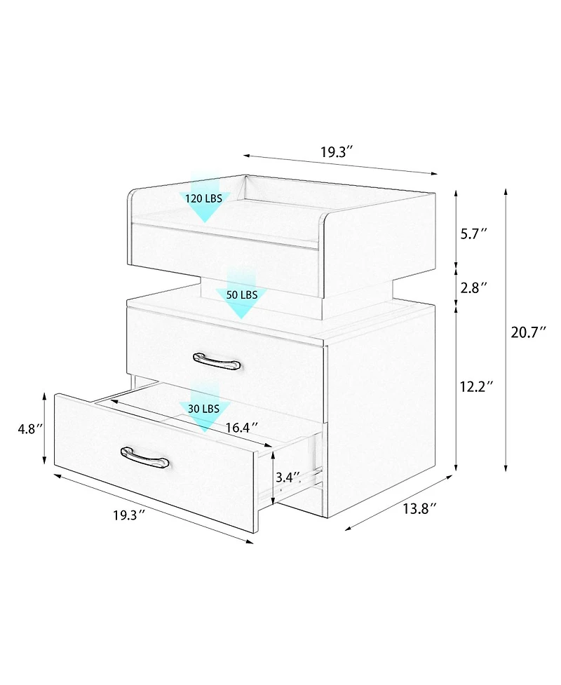 Streamdale Furniture Led Nightstand Drawers and Storage