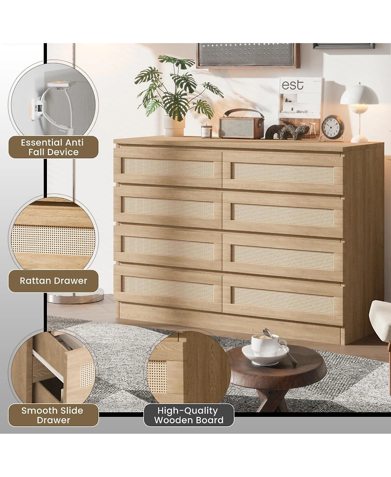 gaomon Rattan Dresser 8 Drawer Double for Bedroom
