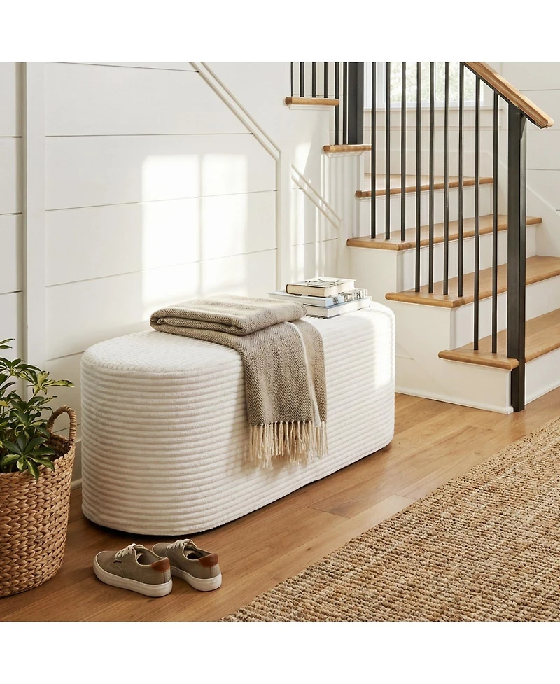 Slickblue Modern Upholstered Ottoman Bench with High Density Sponge for Comfortable Seating-Beige