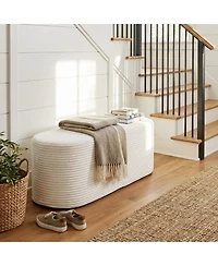 Slickblue Modern Upholstered Ottoman Bench with High Density Sponge for Comfortable Seating-Beige