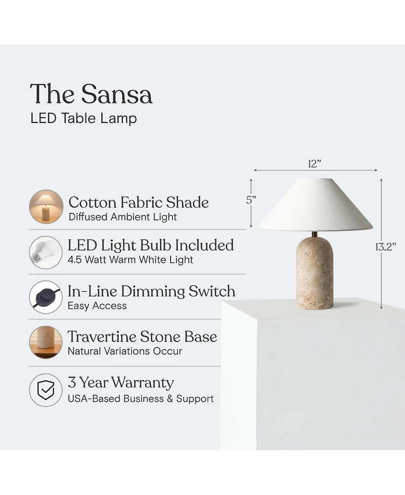 Brightech Sansa Stone Led Table Lamp with Dimmer (13")