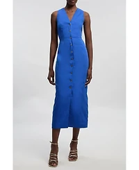 Karen Millen Women's Tailored Linen Corset Back Midi Dress