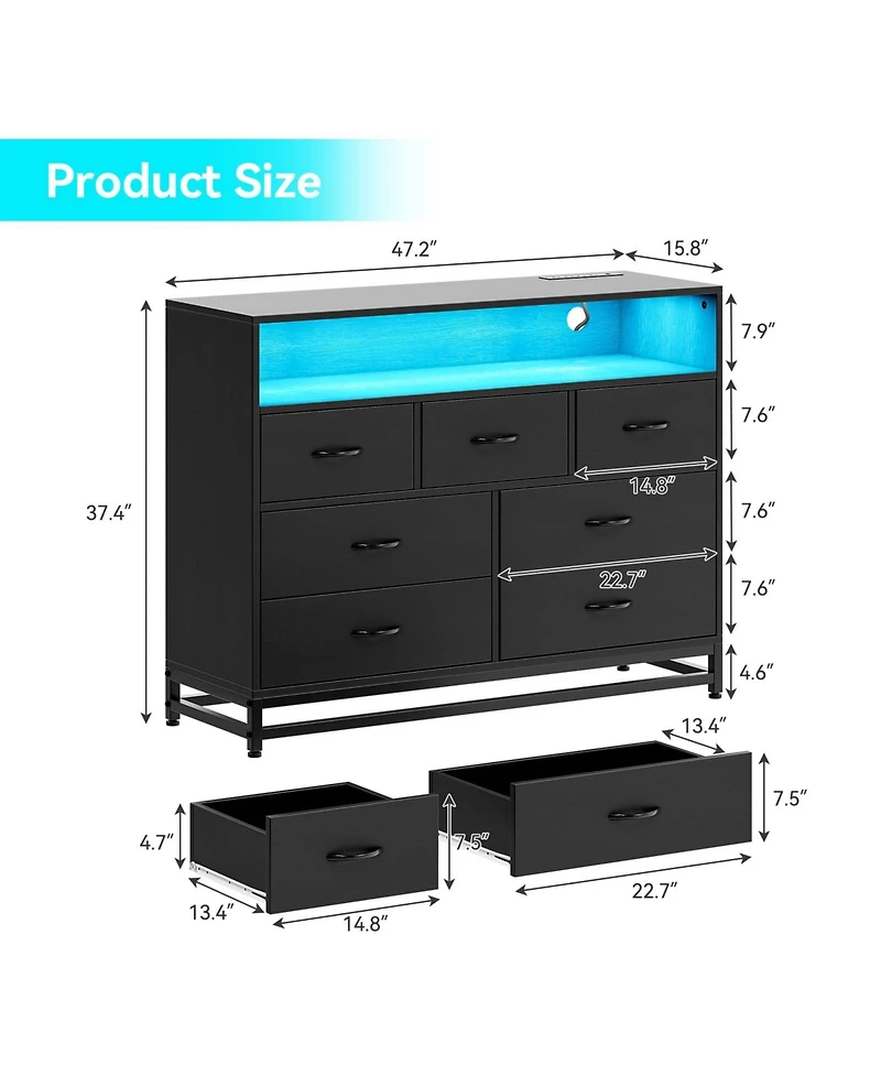 gaomon 7 Drawer Double Dresser for Bedroom with Led Lights