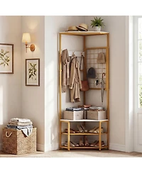 Slickblue Freestanding Corner Hall Tree with Removable Hooks & Shelves