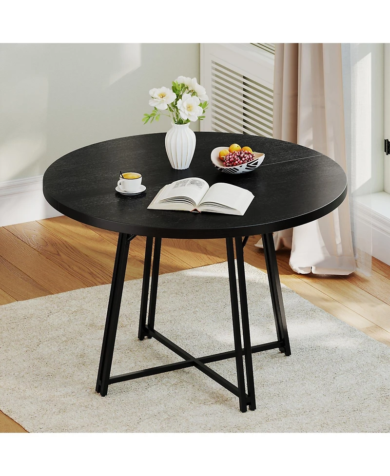 Slickblue Round Dining Table for 4-6 People with Cross Base