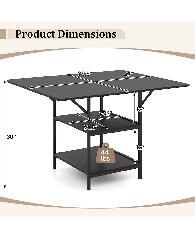 Slickblue Rectangular Kitchen Table with Open Shelves and Metal Legs 4-6 Seater
