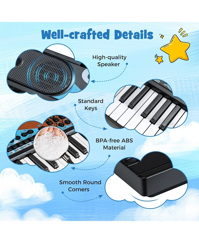 Slickblue 49 Keys Kids Piano Keyboard Portable Electric Musical Instrument with Multiple Sounds