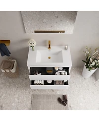 Sillysis Wall Mounted Bathroom Vanity with Glossy Resin Sink, Soft Close Drawers