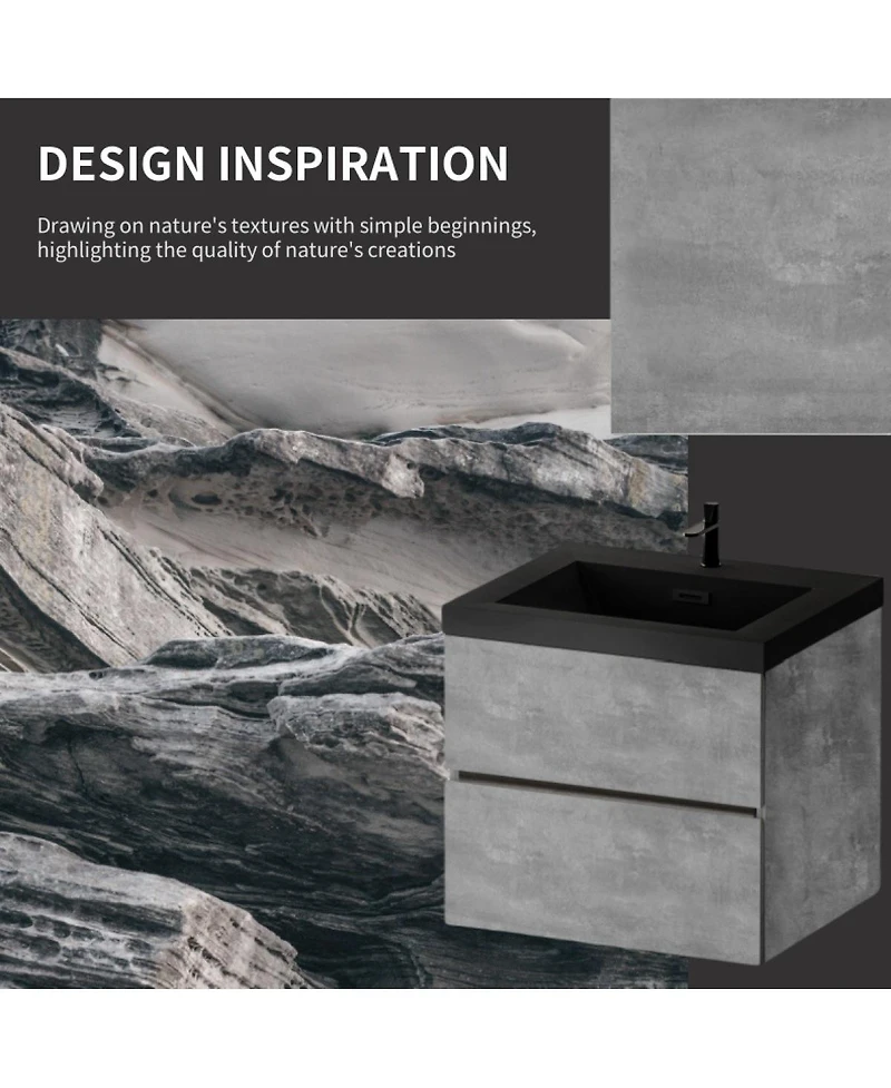 Sillysis Inch Wall Mounted Bathroom Vanity, Quartz Sand Sink, Soft Close Drawers