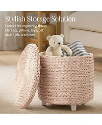 Best Choice Products 17" Round Storage Ottoman with Lid - Handwoven Water Hyacinth Modern Footstool