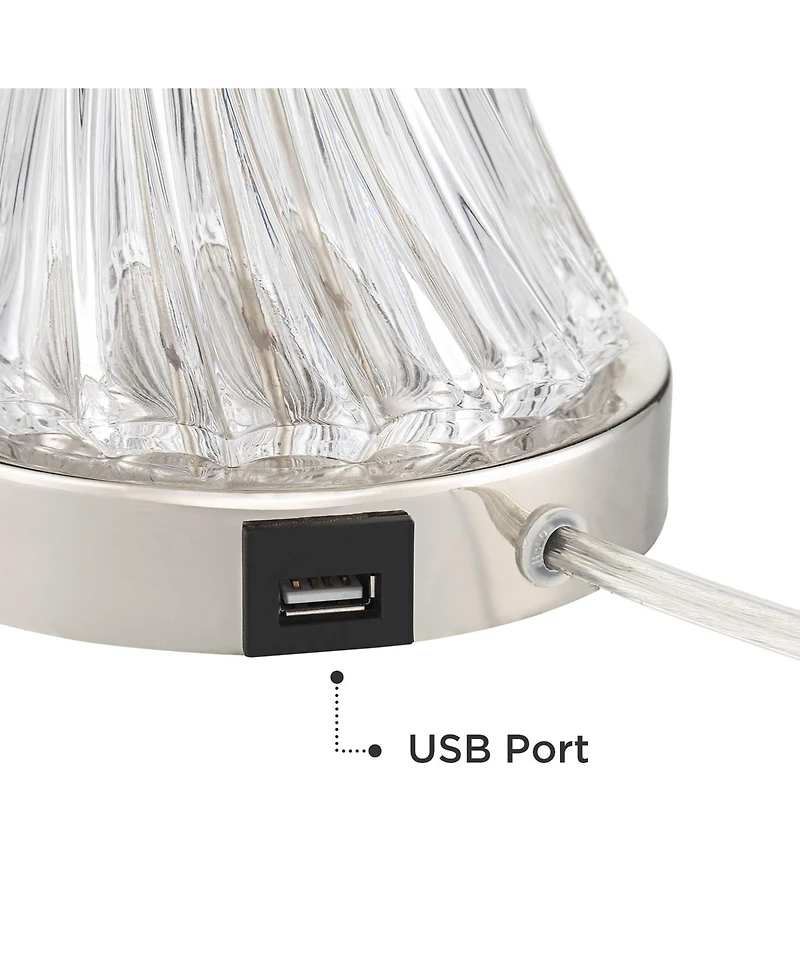 Regency Hill Luca Modern Table Lamps Set of 2 with Round Risers 26.5 Inches High Glass Usb Charging Port Fabric Drum Shade for Living Room Desk Office