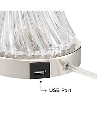 Regency Hill Luca Modern Table Lamps Set of 2 with Round Risers 26.5 Inches High Glass Usb Charging Port Fabric Drum Shade for Living Room Desk Office