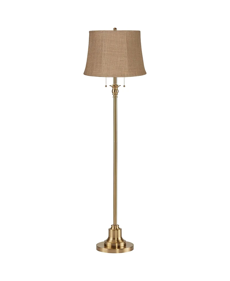 360 Lighting Dyna Traditional 58 inches Tall Standing Floor Lamp Skinny Pole Pull Chain Antique Brass Finish Burlap