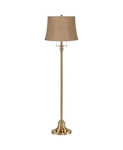 360 Lighting Dyna Traditional 58 inches Tall Standing Floor Lamp Skinny Pole Pull Chain Antique Brass Finish Burlap
