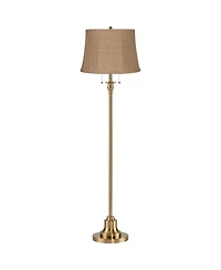 360 Lighting Dyna Traditional 58 inches Tall Standing Floor Lamp Skinny Pole Pull Chain Antique Brass Finish Burlap