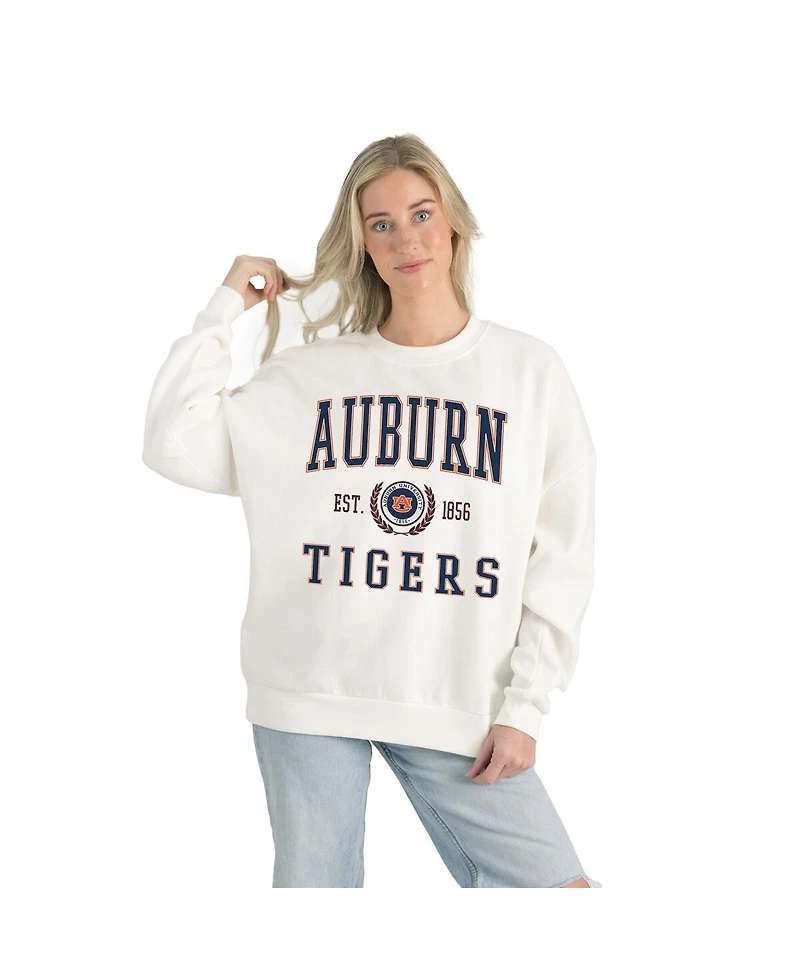 Gameday Couture Women's White Auburn Tigers Premium Fleece Drop Shoulder Oversized Pullover Sweatshirt