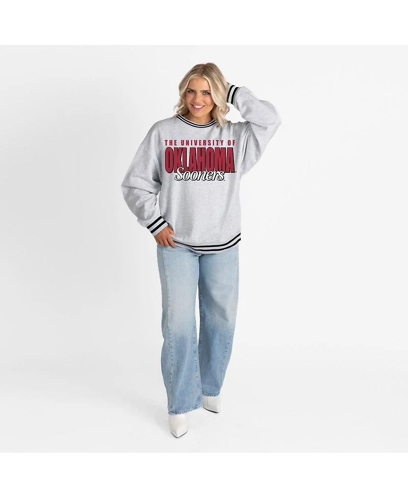 Gameday Couture Women's Gray Oklahoma Sooners Oversized Showdown Ringer Stripe Sweatshirt