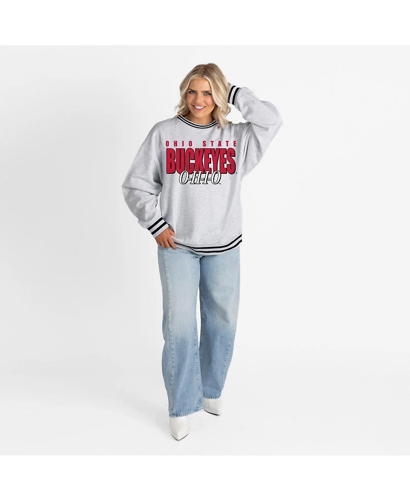 Gameday Couture Women's Gray Ohio State Buckeyes Oversized Showdown Ringer Stripe Sweatshirt