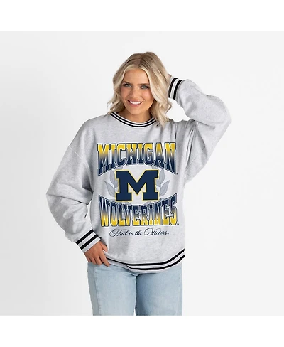 Gameday Couture Women's Ash Michigan Wolverines Oversized Fade Route Ringer Stripe Sweatshirt