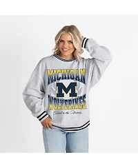 Gameday Couture Women's Ash Michigan Wolverines Oversized Fade Route Ringer Stripe Sweatshirt