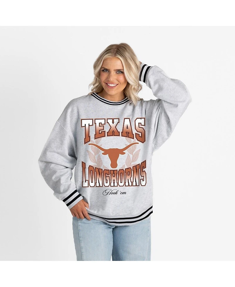 Gameday Couture Women's Ash Texas Longhorns Oversized Fade Route Ringer Stripe Sweatshirt