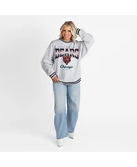 Gameday Couture Women's Ash/Black Chicago Bears Oversized Gridiron Drive Ringer Stripe Sweatshirt