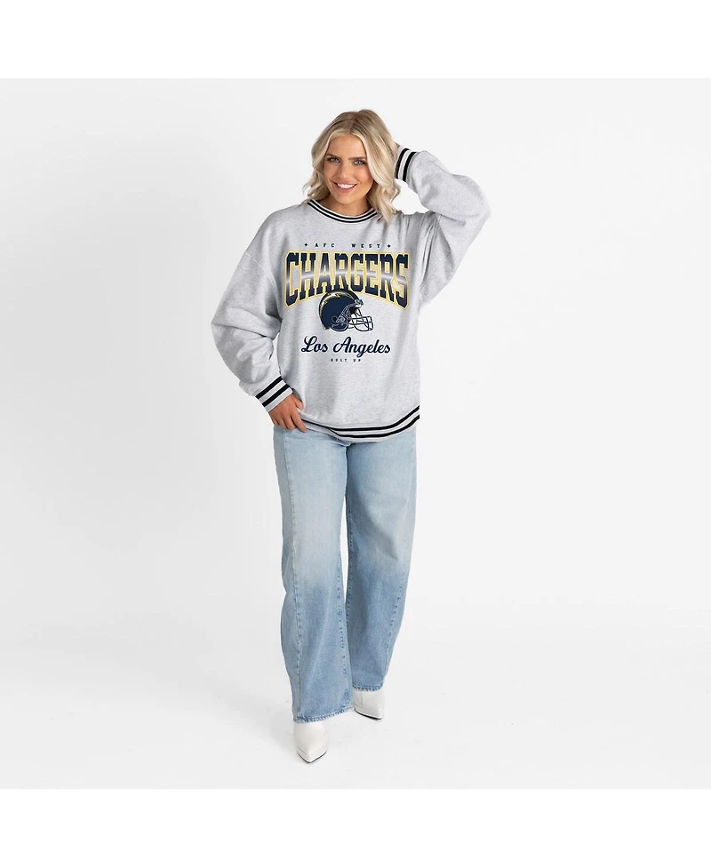 Gameday Couture Women's Ash/Black Los Angeles Chargers Oversized Gridiron Drive Ringer Stripe Sweatshirt