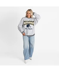 Gameday Couture Women's Ash/Black Los Angeles Chargers Oversized Gridiron Drive Ringer Stripe Sweatshirt