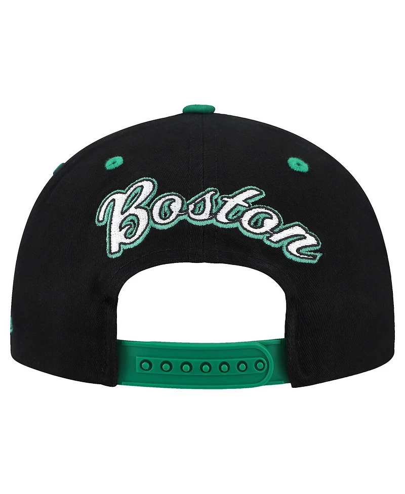 Mitchell & Ness Men's Black/Kelly Green Boston Celtics Backside Script 2-Tone Pro Crown Adjustable Hat