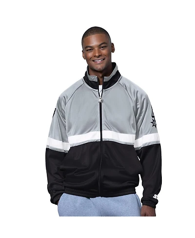 Starter Men's Black/White San Antonio Spurs The Veteran Tricot Track Raglan Full-Zip Jacket