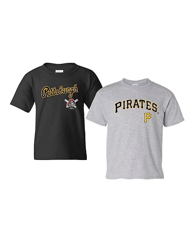 Soft As A Grape Big Boys and Girls Black/Heather Gray Pittsburgh Pirates 2-Pack Logo T-Shirt Set