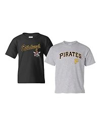 Soft As A Grape Big Boys and Girls Black/Heather Gray Pittsburgh Pirates 2-Pack Logo T-Shirt Set