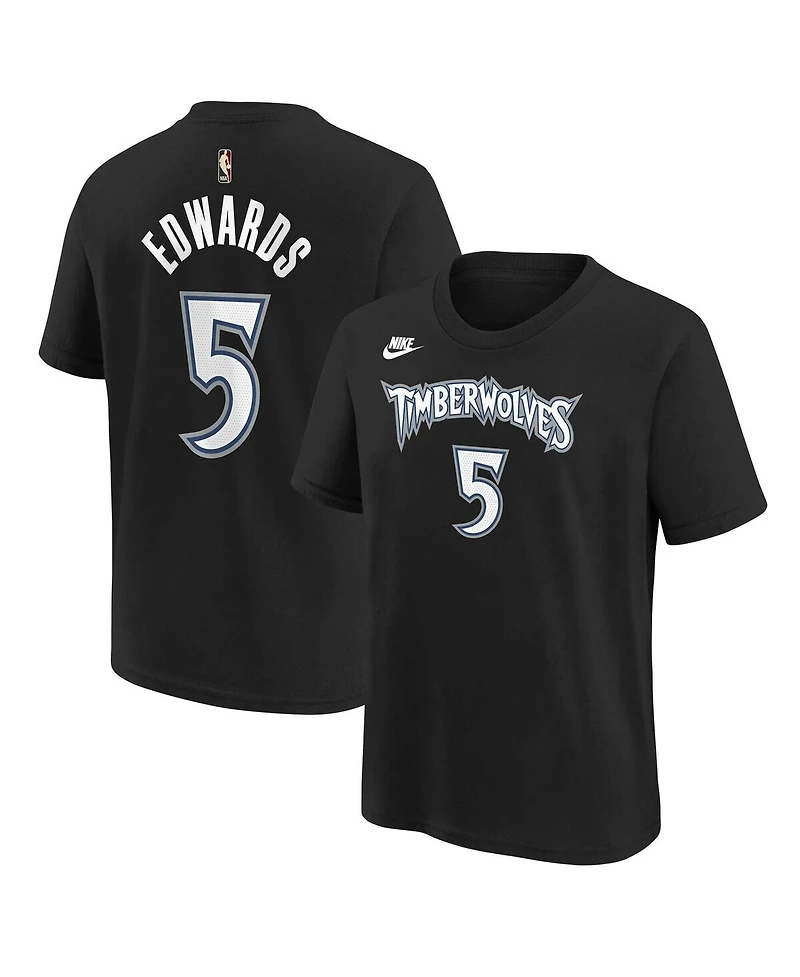 Nike Big Boys and Girls Anthony Edwards Black Minnesota Timberwolves Name & Number T-Shirt - Classic Edition