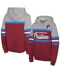 Mitchell & Ness Big Boys and Girls Red/Grey Philadelphia Phillies Cooperstown Head Coach Pullover Hoodie