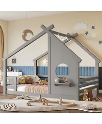 Streamdale Furniture Wood House Floor Bed w/Window and Shelf